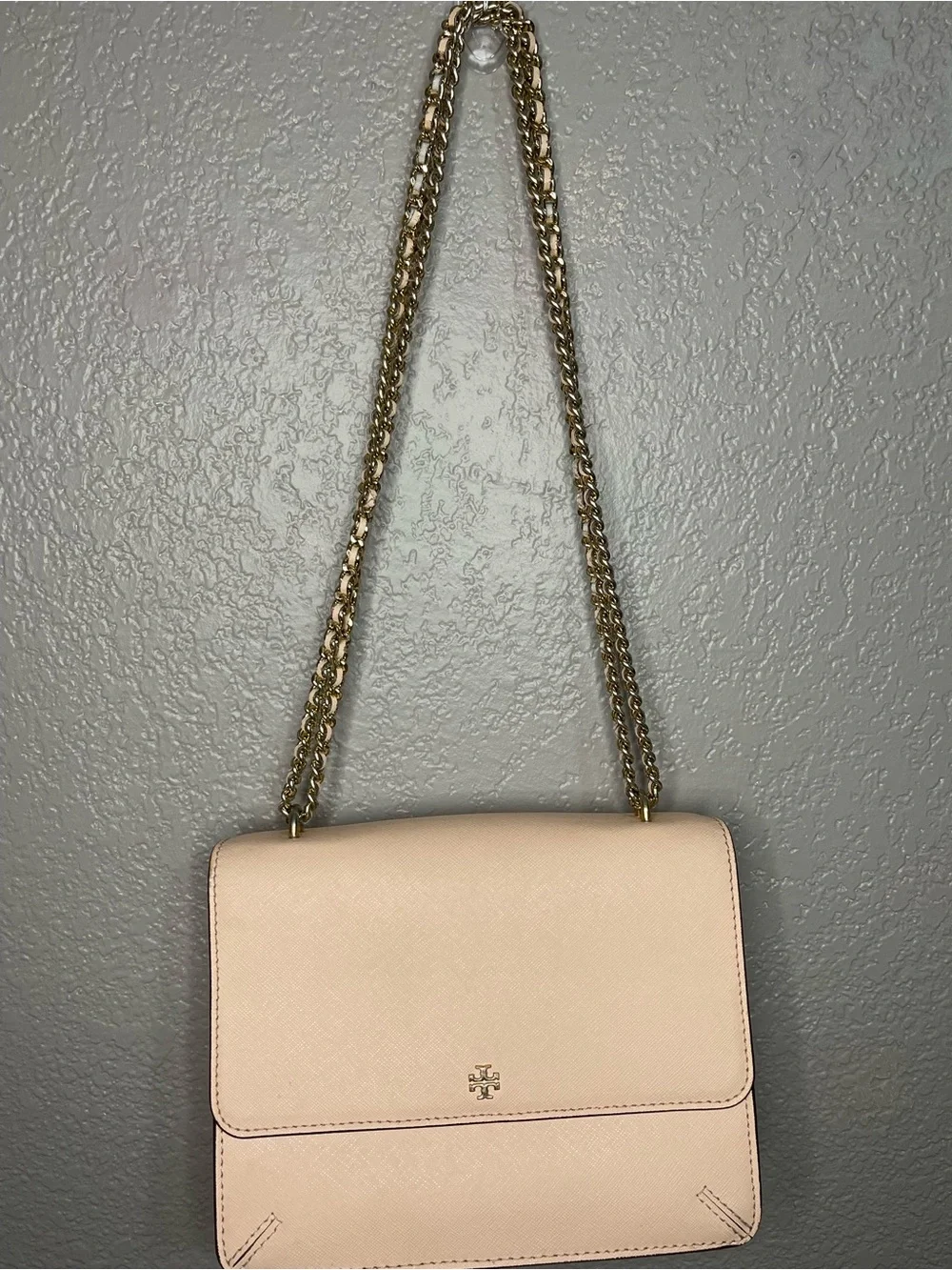 Tory Burch Blush Pink Leather Chain-Strap Crossbody Bag with Gold Hardware